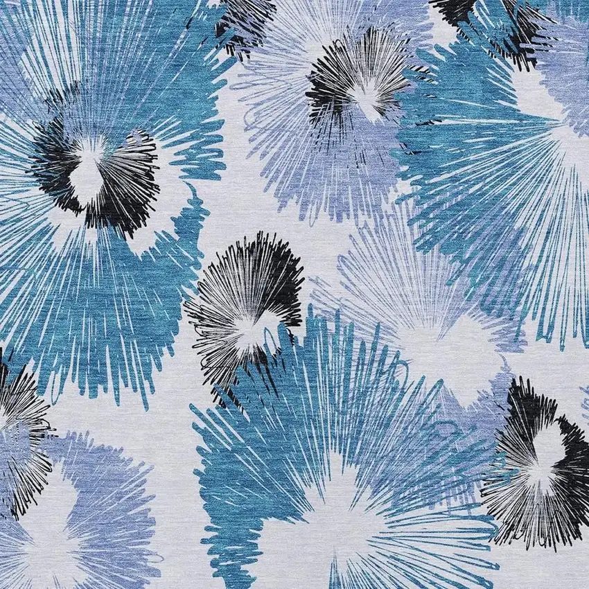 Blue Ivory And Charcoal Floral Washable Indoor Outdoor Area Rug Photo 4