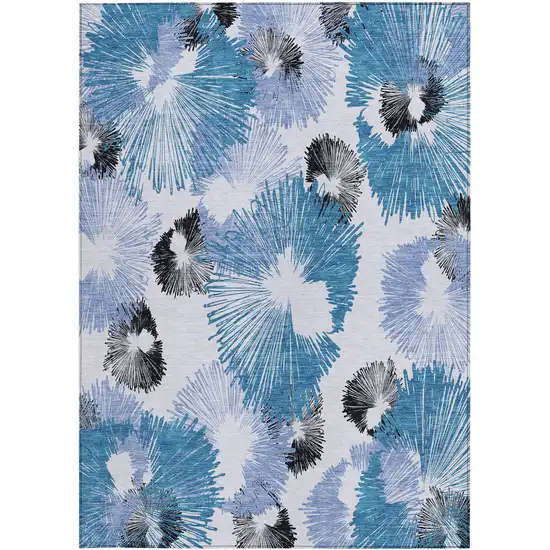 Blue Ivory And Charcoal Floral Washable Indoor Outdoor Area Rug Photo 3