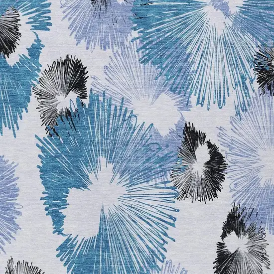 Blue Ivory And Charcoal Floral Washable Indoor Outdoor Area Rug Photo 4