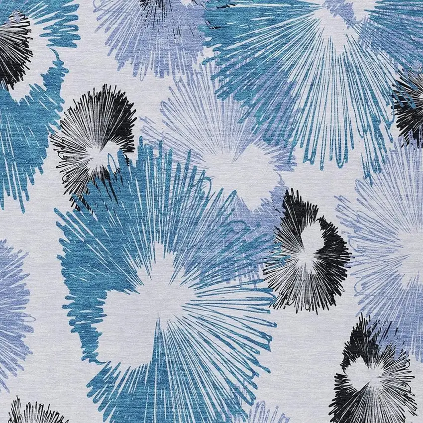 Blue Ivory And Charcoal Floral Washable Indoor Outdoor Area Rug Photo 4