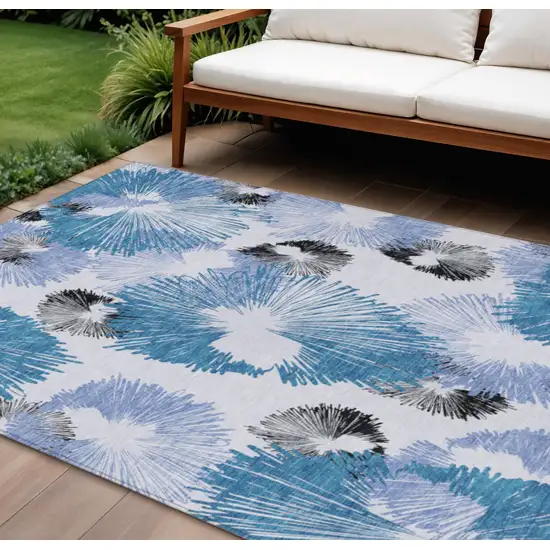 Blue Ivory And Charcoal Floral Washable Indoor Outdoor Area Rug Photo 2