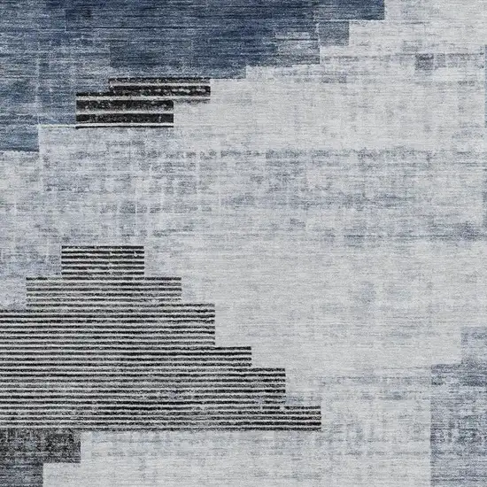Blue Ivory And Charcoal Geometric Washable Indoor Outdoor Area Rug Photo 3