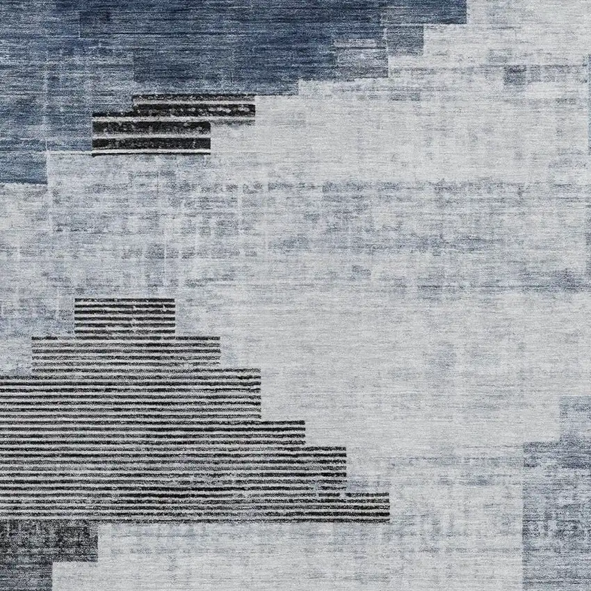 Blue Ivory And Charcoal Geometric Washable Indoor Outdoor Area Rug Photo 3