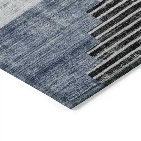 Blue Ivory And Charcoal Geometric Washable Indoor Outdoor Area Rug Photo 9