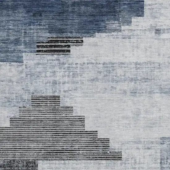 Blue Ivory And Charcoal Geometric Washable Indoor Outdoor Area Rug Photo 3