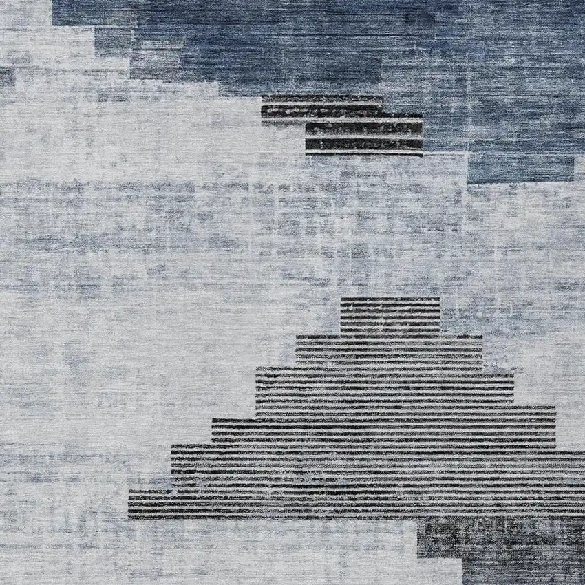 Blue Ivory And Charcoal Geometric Washable Indoor Outdoor Area Rug Photo 3