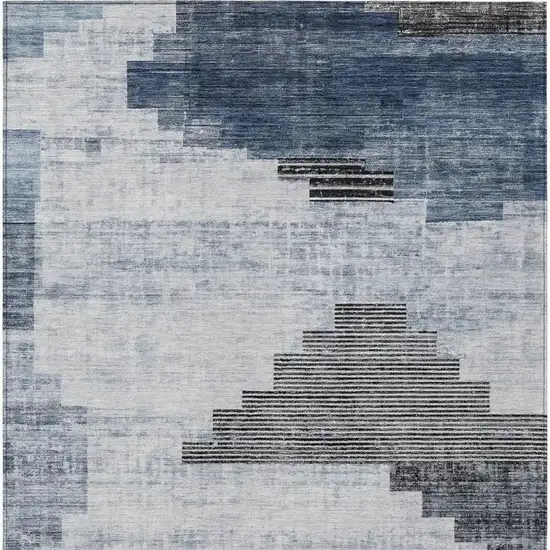 Blue Ivory And Charcoal Geometric Washable Indoor Outdoor Area Rug Photo 4