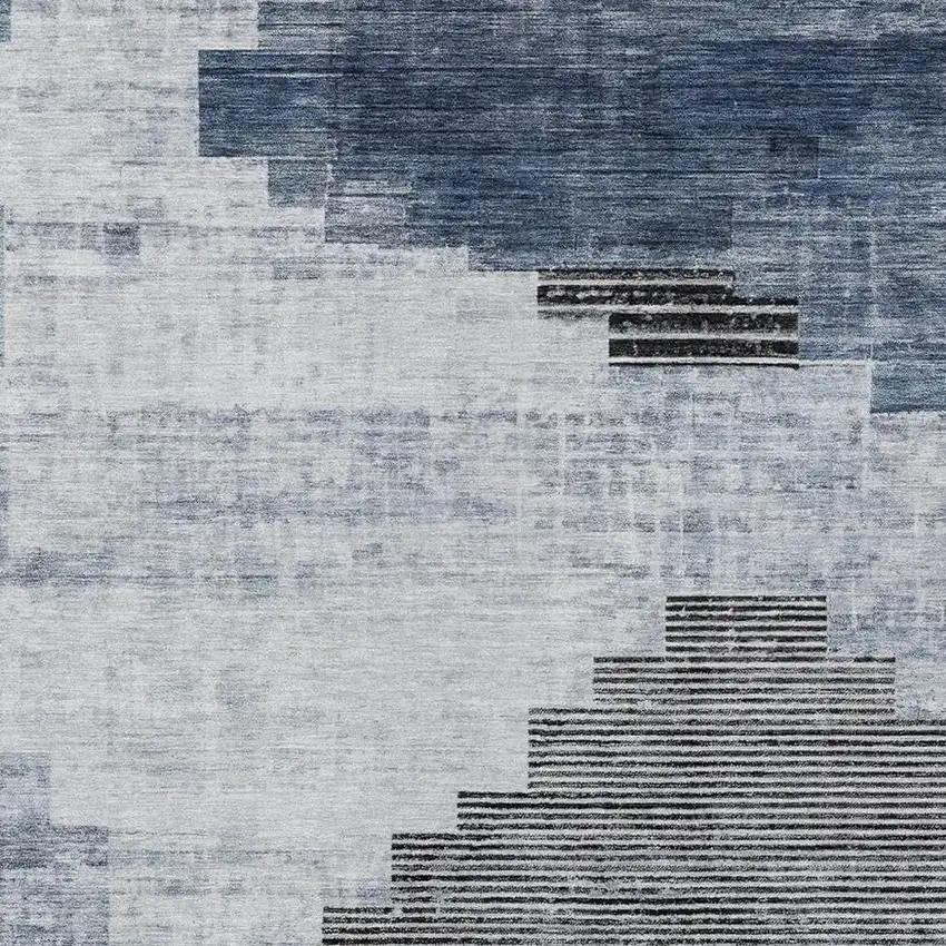 Blue Ivory And Charcoal Geometric Washable Indoor Outdoor Area Rug Photo 3