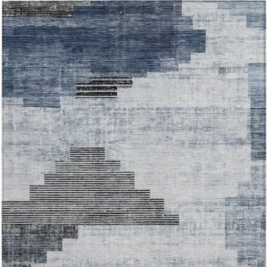 Blue Ivory And Charcoal Geometric Washable Indoor Outdoor Area Rug Photo 3