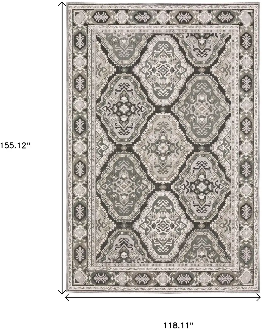 Blue Ivory And Charcoal Medallion Area Rug Photo 3