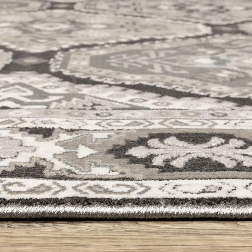 Blue Ivory And Charcoal Medallion Area Rug Photo 5