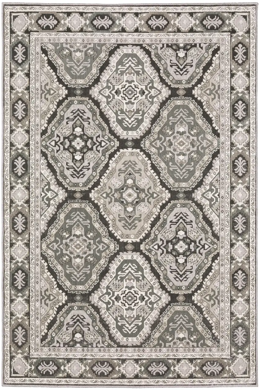 Blue Ivory And Charcoal Medallion Area Rug Photo 2