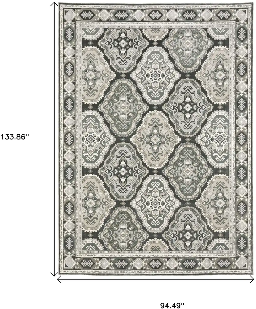 Blue Ivory And Charcoal Medallion Area Rug Photo 3