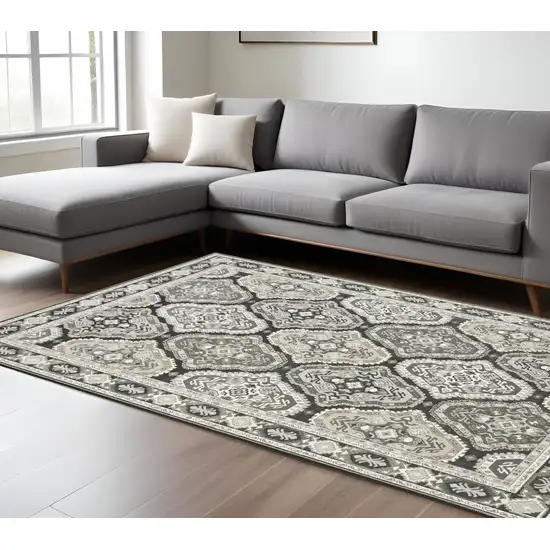 Blue Ivory And Charcoal Medallion Area Rug Photo 1