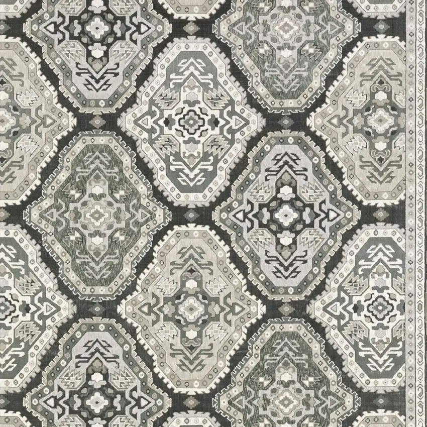 Blue Ivory And Charcoal Medallion Area Rug Photo 8