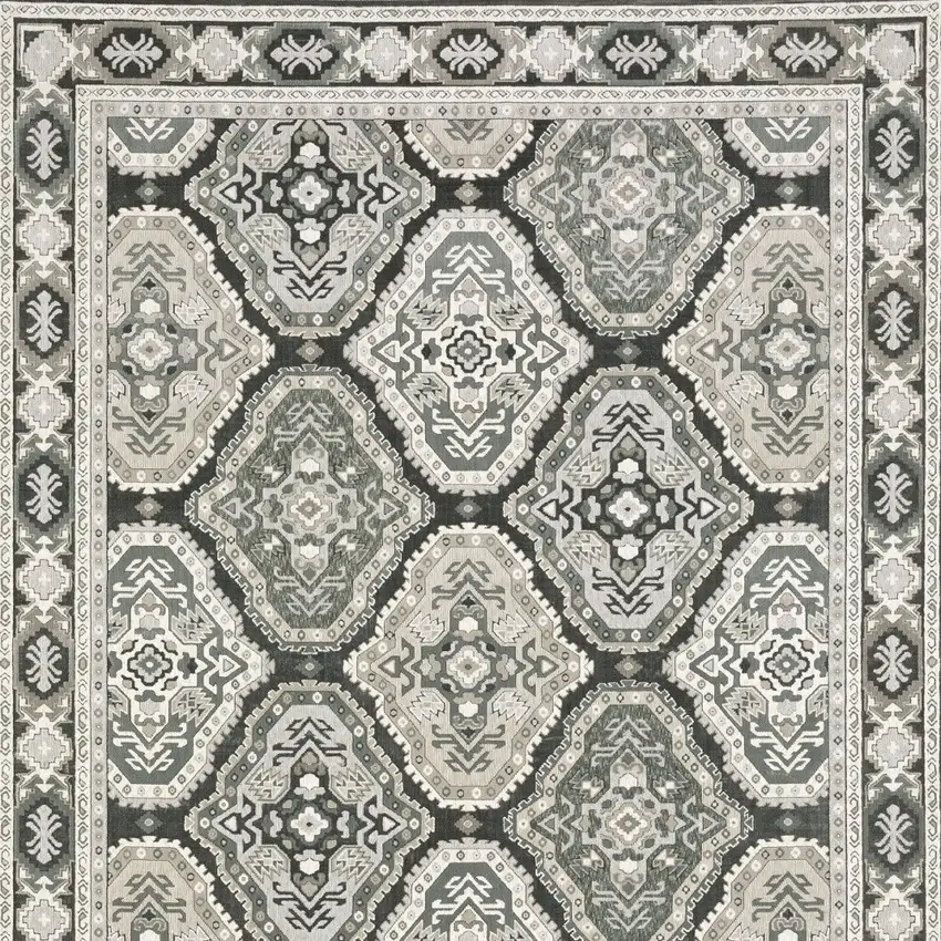 Blue Ivory And Charcoal Medallion Area Rug Photo 9