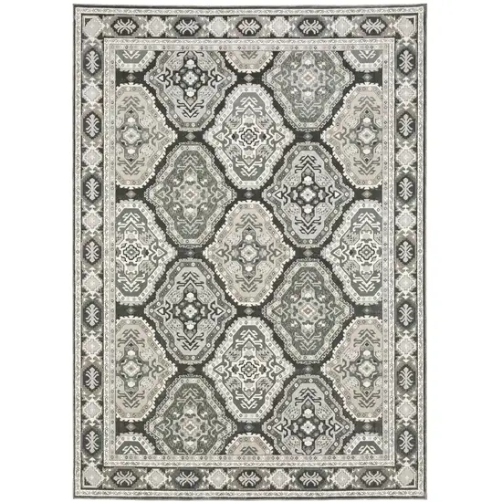 Blue Ivory And Charcoal Medallion Area Rug Photo 2