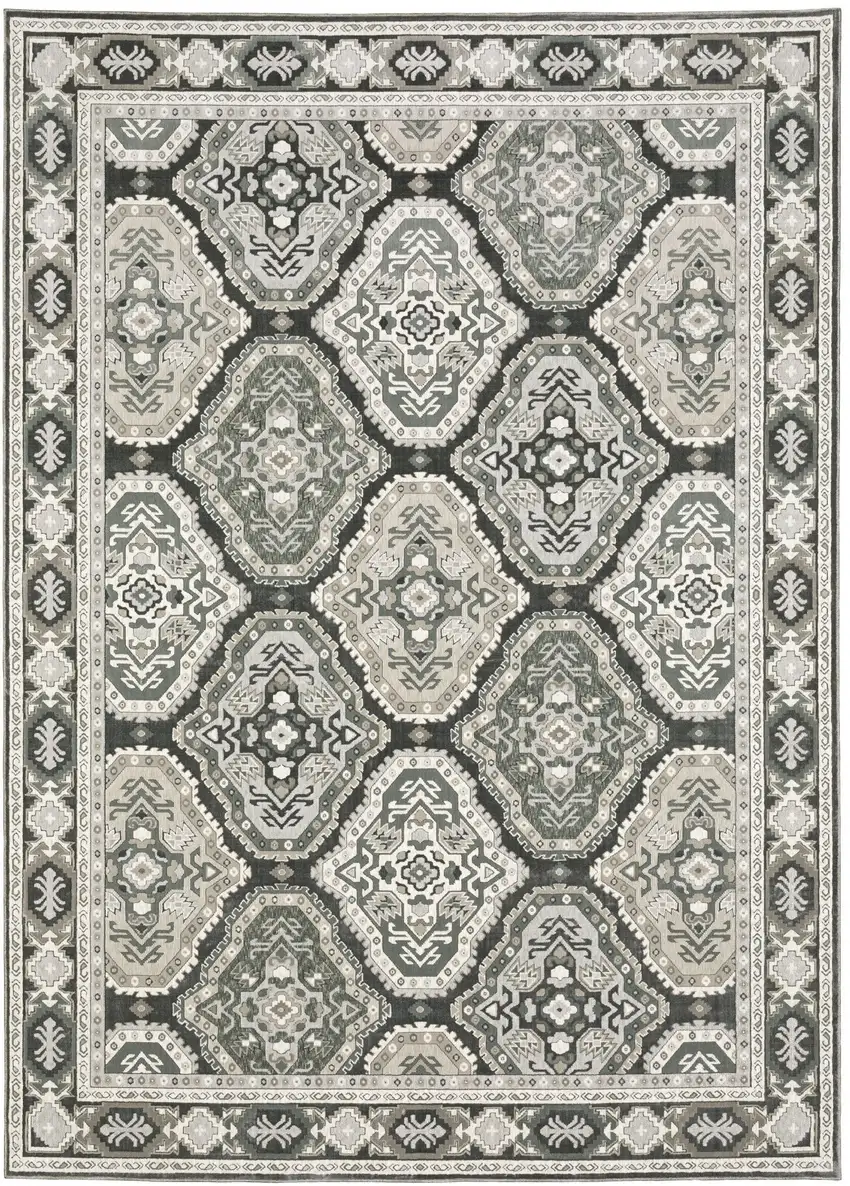 Blue Ivory And Charcoal Medallion Area Rug Photo 2