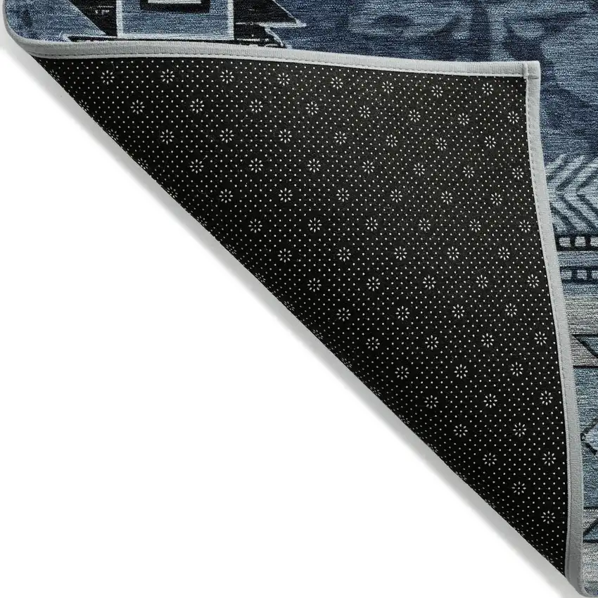 Blue Ivory And Charcoal Tribal Washable Indoor Outdoor Area Rug Photo 7
