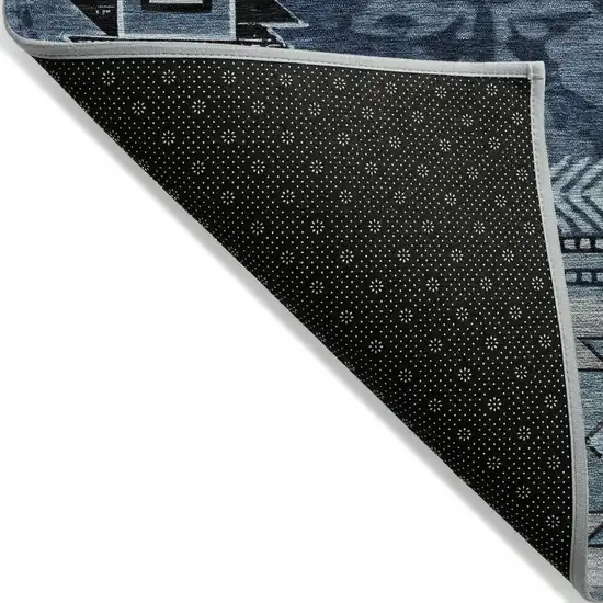 Blue Ivory And Charcoal Tribal Washable Indoor Outdoor Area Rug Photo 7