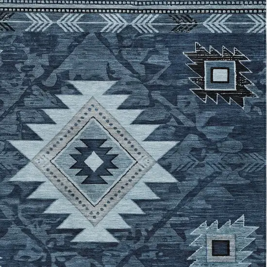 Blue Ivory And Charcoal Tribal Washable Indoor Outdoor Area Rug Photo 9