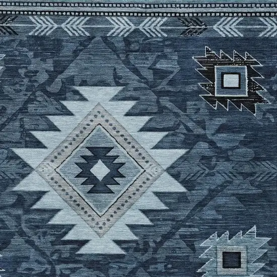 Blue Ivory And Charcoal Tribal Washable Indoor Outdoor Area Rug Photo 3