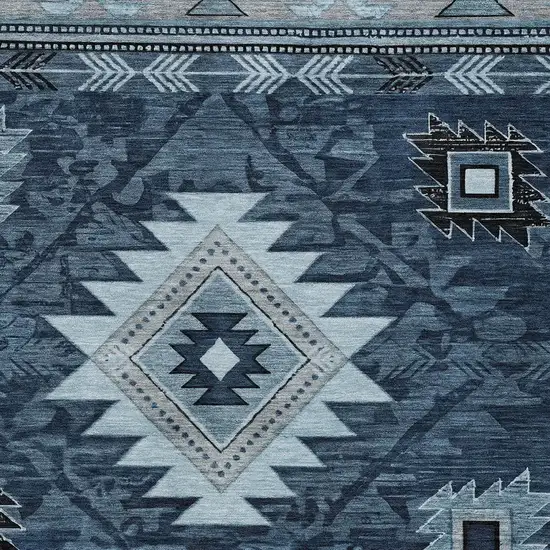 Blue Ivory And Charcoal Tribal Washable Indoor Outdoor Area Rug Photo 6