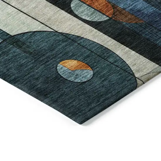 Blue Ivory And Copper Geometric Washable Indoor Outdoor Area Rug Photo 4