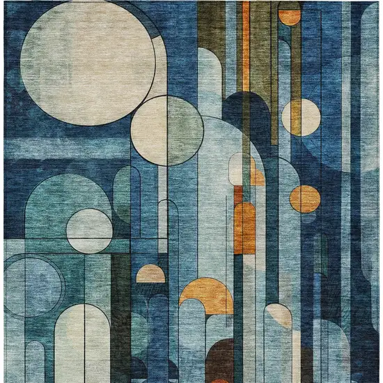 Blue Ivory And Copper Geometric Washable Indoor Outdoor Area Rug Photo 7