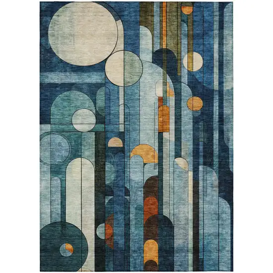 Blue Ivory And Copper Geometric Washable Indoor Outdoor Area Rug Photo 2