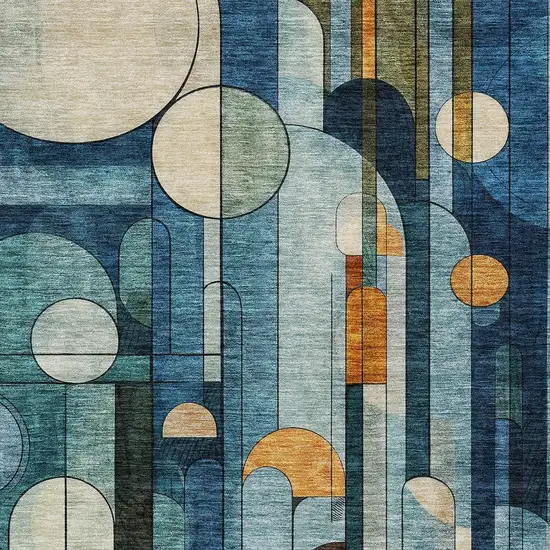 Blue Ivory And Copper Geometric Washable Indoor Outdoor Area Rug Photo 5