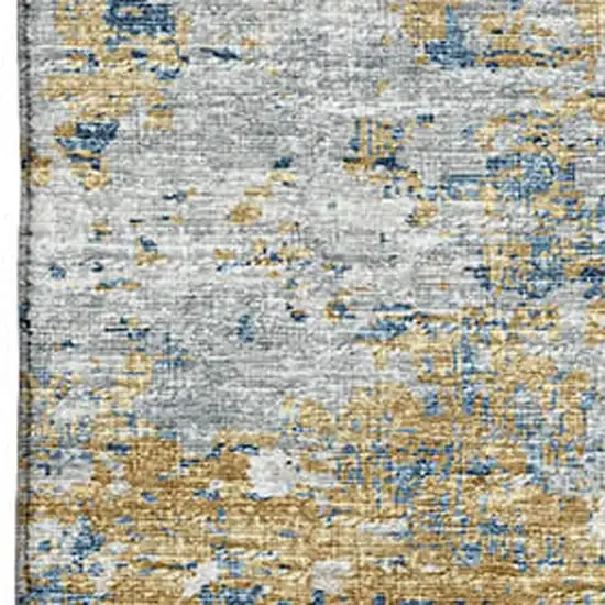 Blue Ivory And Gold Abstract Washable Area Rug With UV Protection Photo 4