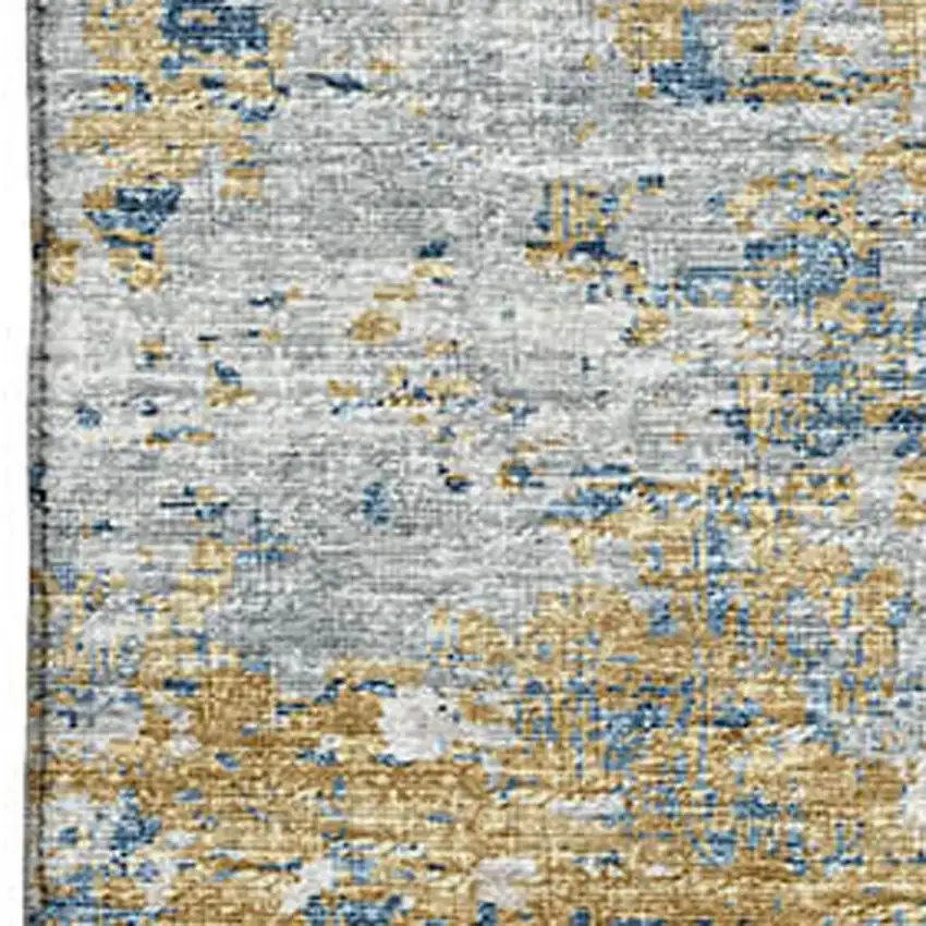 Blue Ivory And Gold Abstract Washable Area Rug With UV Protection Photo 4