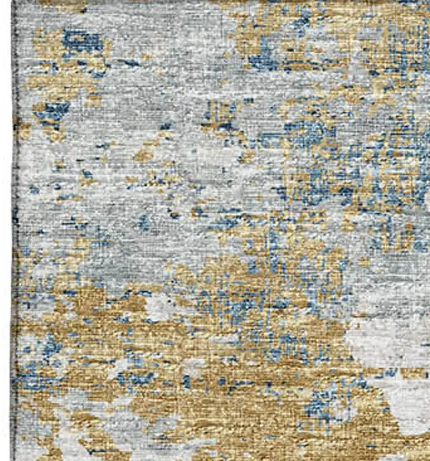 Blue Ivory And Gold Abstract Washable Area Rug With UV Protection Photo 5