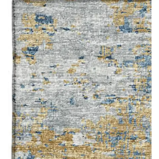 Blue Ivory And Gold Abstract Washable Area Rug With UV Protection Photo 4