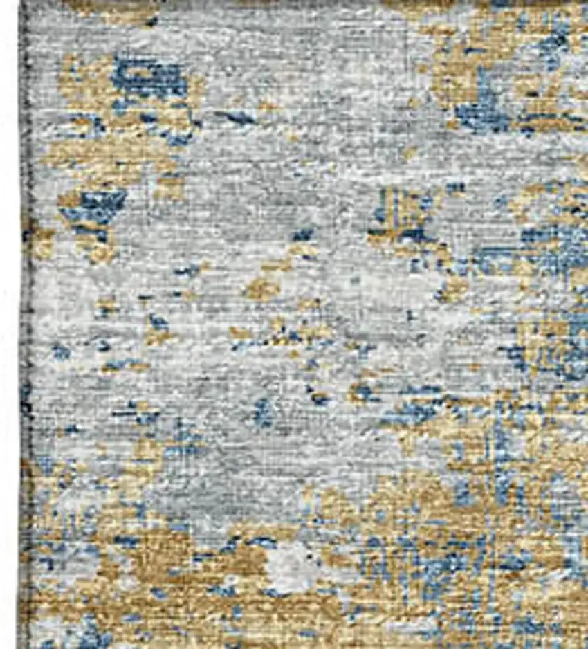 Blue Ivory And Gold Abstract Washable Area Rug With UV Protection Photo 4