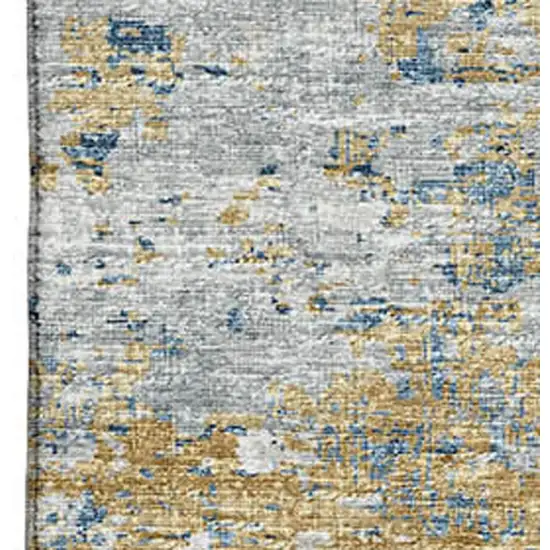 Blue Ivory And Gold Abstract Washable Area Rug With UV Protection Photo 4