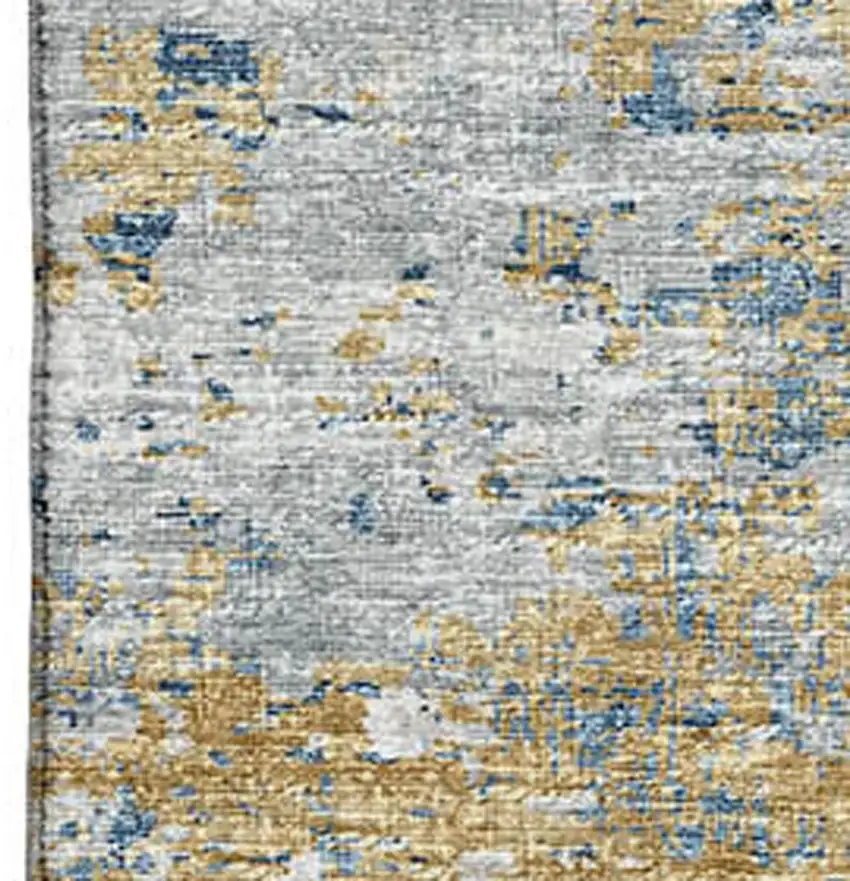 Blue Ivory And Gold Abstract Washable Area Rug With UV Protection Photo 4