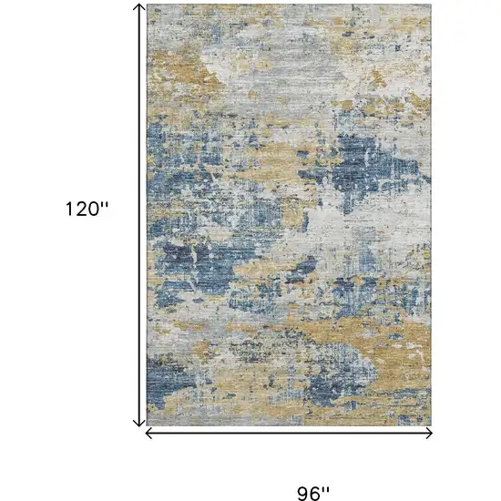 Blue Ivory And Gold Abstract Washable Area Rug With UV Protection Photo 3