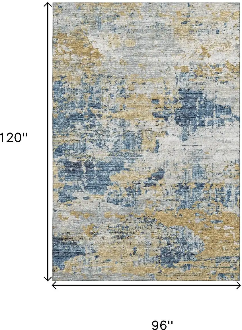 Blue Ivory And Gold Abstract Washable Area Rug With UV Protection Photo 3
