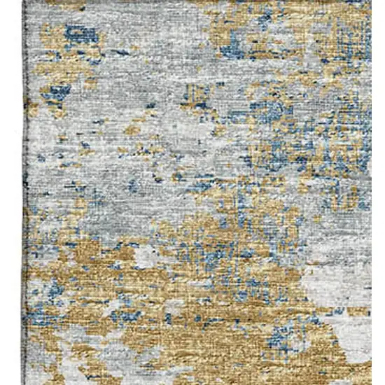 Blue Ivory And Gold Abstract Washable Area Rug With UV Protection Photo 5
