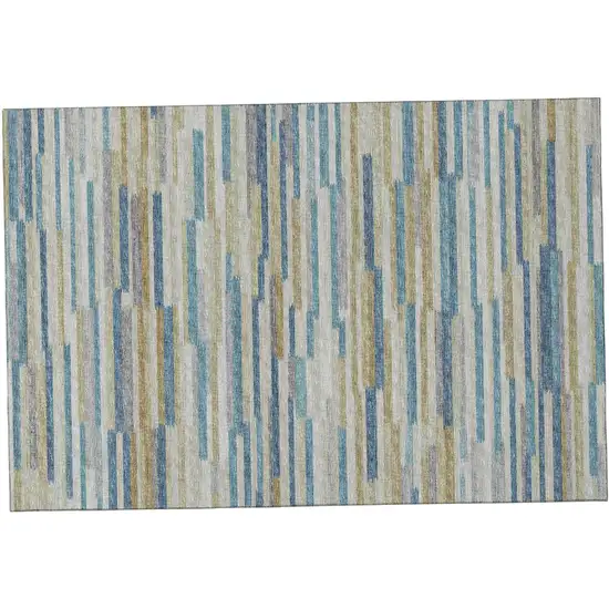 Blue Ivory And Gold Abstract Washable Area Rug With UV Protection Photo 2