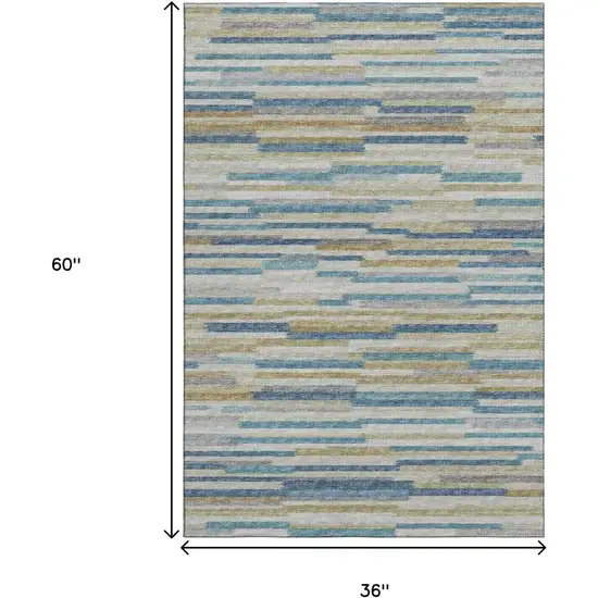 Blue Ivory And Gold Abstract Washable Area Rug With UV Protection Photo 3