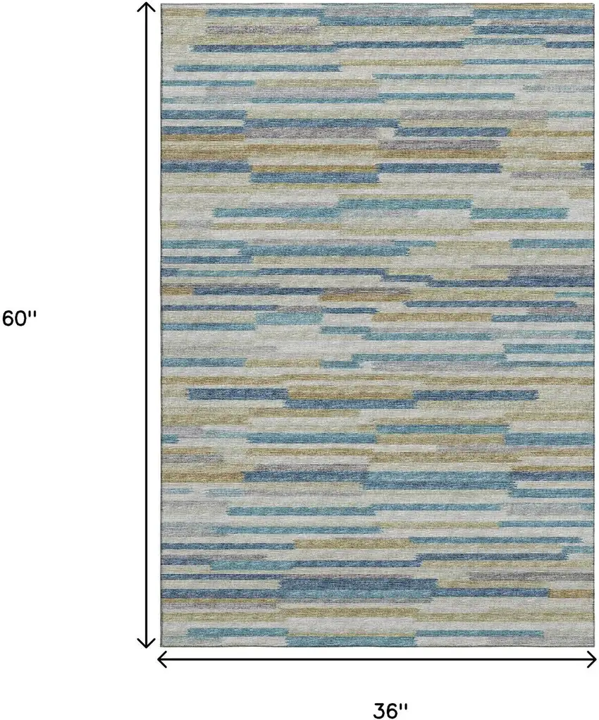 Blue Ivory And Gold Abstract Washable Area Rug With UV Protection Photo 3