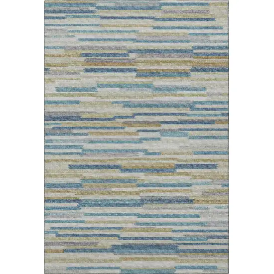 Blue Ivory And Gold Abstract Washable Area Rug With UV Protection Photo 6
