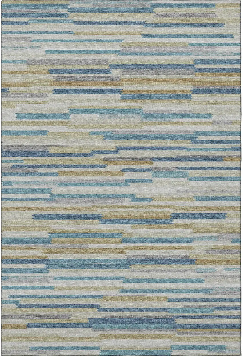 Blue Ivory And Gold Abstract Washable Area Rug With UV Protection Photo 6