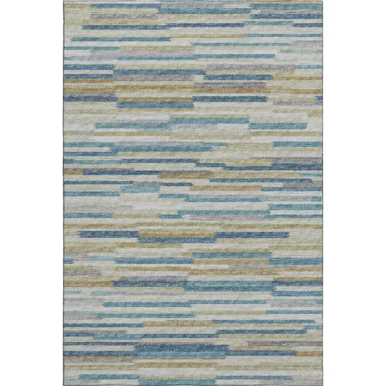 Blue Ivory And Gold Abstract Washable Area Rug With UV Protection Photo 2