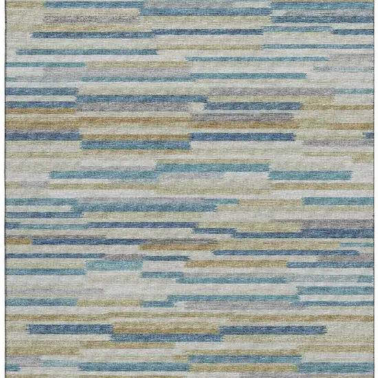 Blue Ivory And Gold Abstract Washable Area Rug With UV Protection Photo 9