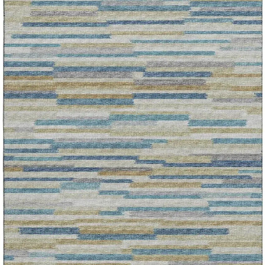 Blue Ivory And Gold Abstract Washable Area Rug With UV Protection Photo 9