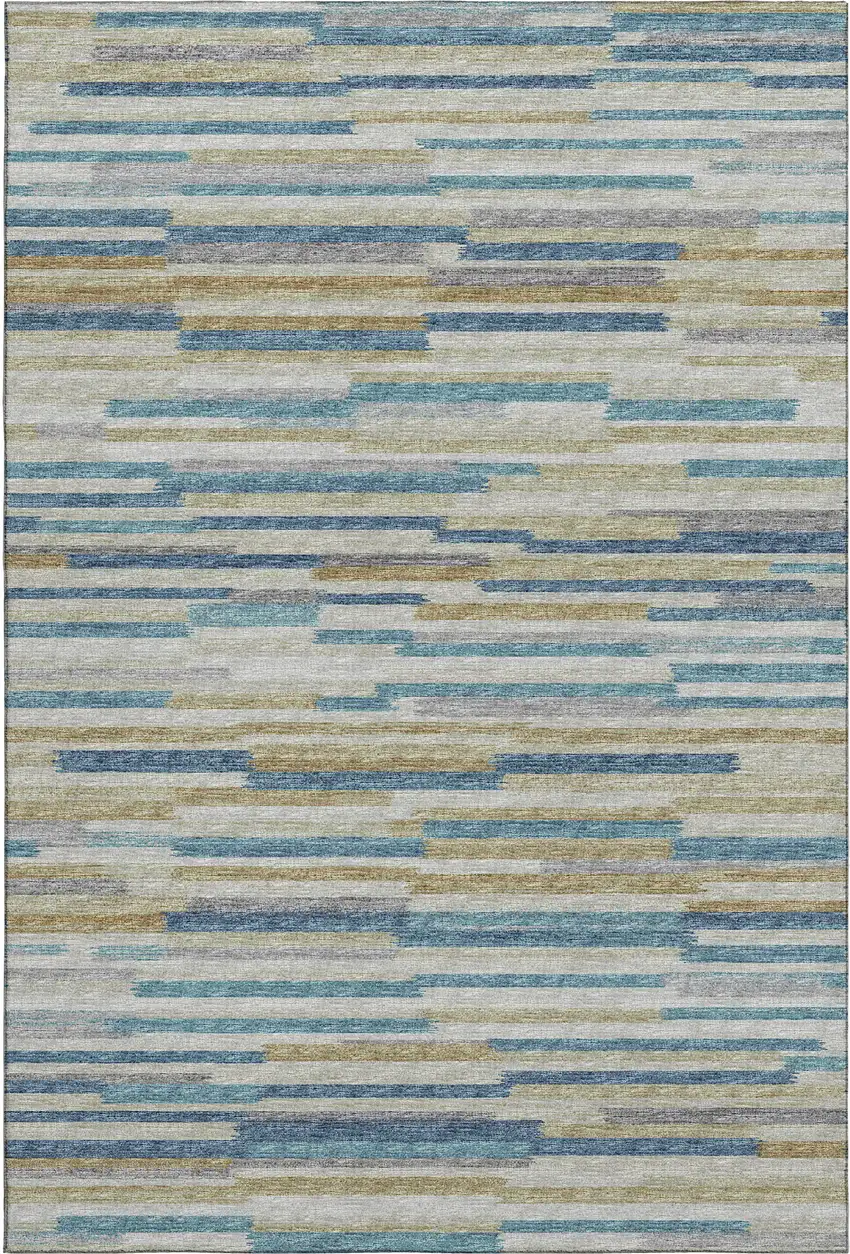 Blue Ivory And Gold Abstract Washable Area Rug With UV Protection Photo 2